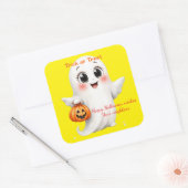 Cute sticker happy Halloween with adjustable text  スクエアシール (封筒)