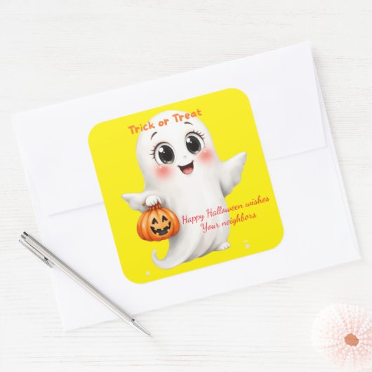 Cute sticker happy Halloween with adjustable text  スクエアシール (封筒)
