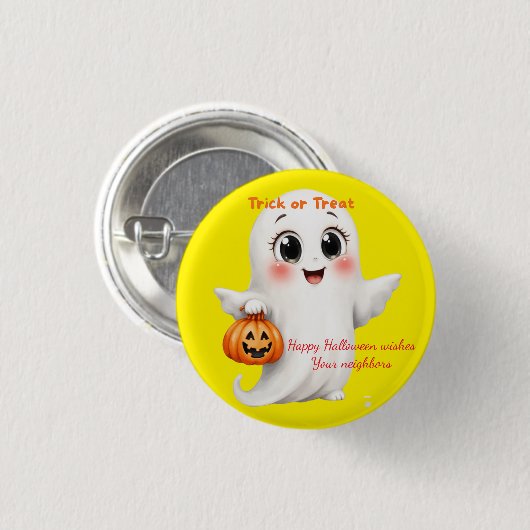 Cute sticker happy Halloween with adjustable text  缶バッジ (正面&裏面)