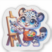 Cute Stickers Kawaii Snow Leopard Painter Sticker シール (正面)