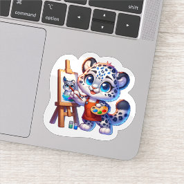 Cute Stickers Kawaii Snow Leopard Painter Sticker シール