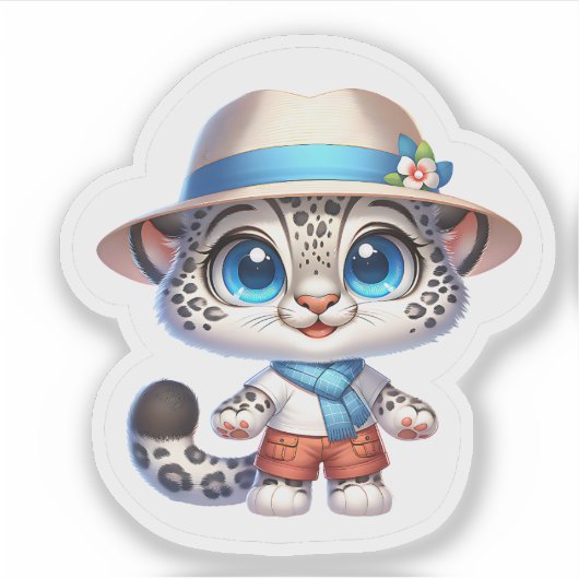 Cute Stickers Kawaii Snow Leopard Summer Travel   シール (正面)
