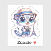 Cute Stickers Snow Leopard Big Cat Paris Travel  シール (シート)