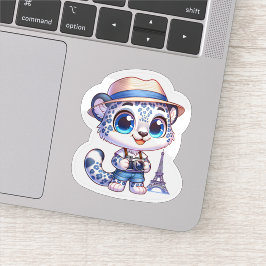 Cute Stickers Snow Leopard Big Cat Paris Travel シール