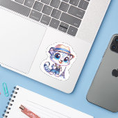 Cute Stickers Snow Leopard Big Cat Paris Travel  シール (ノートパソコンとiPhone)