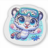 Cute Stickers Snow Leopard Kawaii Sport Diving シール (正面)