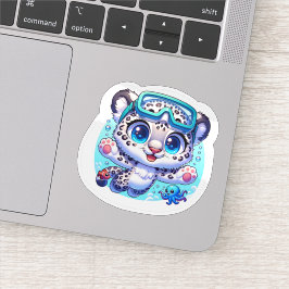 Cute Stickers Snow Leopard Kawaii Sport Diving シール