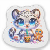 Cute Stickers Snow Leopard Kawaii Sticker シール (正面)