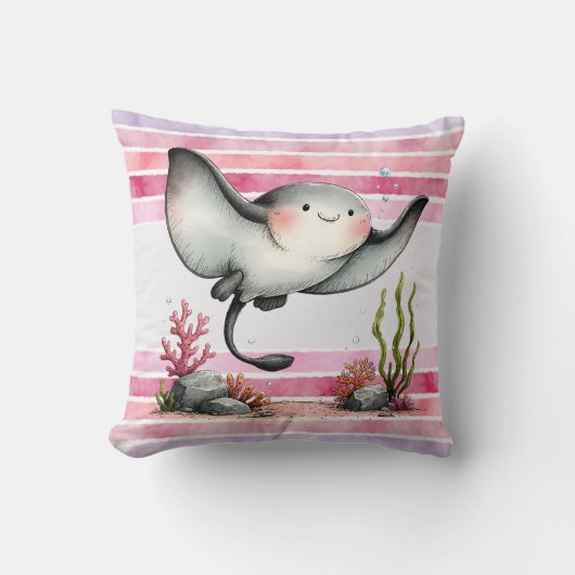 Cute Stingray Underwater Kids’ Beach Design クッション (正面)