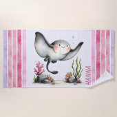 Cute Stingray Underwater Kids’ Beach Design ビーチタオル (正面)