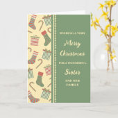 Cute Stockings Sister & Family Merry Christmas カード (黄色い花)
