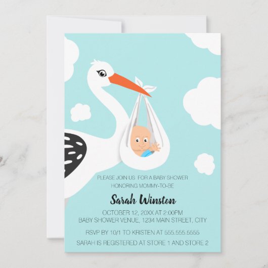 Cute Stork Baby Shower Invitation 招待状 (正面)