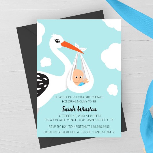 Cute Stork Baby Shower Invitation 招待状