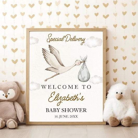 Cute Stork Baby Shower Neutral ポスター
