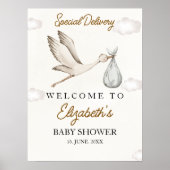 Cute Stork Baby Shower Neutral ポスター (正面)