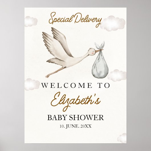 Cute Stork Baby Shower Neutral ポスター (正面)