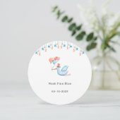 Cute Stork Bird With Balloons Blue Baby Boy Card 招待状 (スタンド正面)