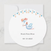 Cute Stork Bird With Balloons Blue Baby Boy Card 招待状 (正面)