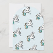 Cute Stork Holding World Going Away 招待状 (裏面)