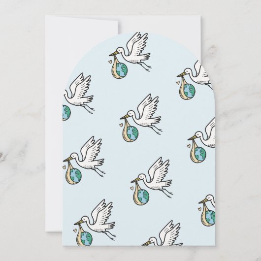 Cute Stork Holding World Going Away 招待状 (裏面)