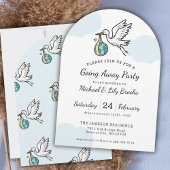 Cute Stork Holding World Going Away 招待状