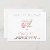 Cute Stork Pink Present 案内ポストカード (正面/裏面)