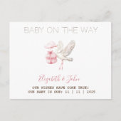 Cute Stork Pink Present 案内ポストカード (正面)