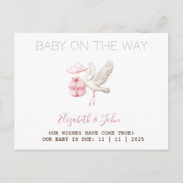 Cute Stork Pink Present 案内ポストカード