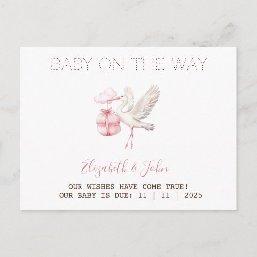 Cute Stork Pink Present 案内ポストカード (正面)