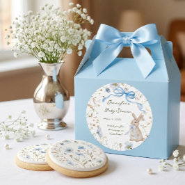 Cute Storybook Bunny Wildflower Wreath Baby Shower ラウンドシール