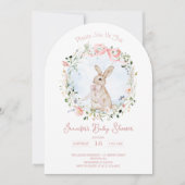 Cute Storybook Bunny Wildflower Wreath Baby Shower 招待状 (正面)