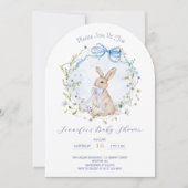 Cute Storybook Bunny Wildflower Wreath Baby Shower 招待状 (正面)