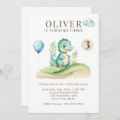 Cute Storybook Dinosaur Birthday Party Invitation 招待状 (正面/裏面)