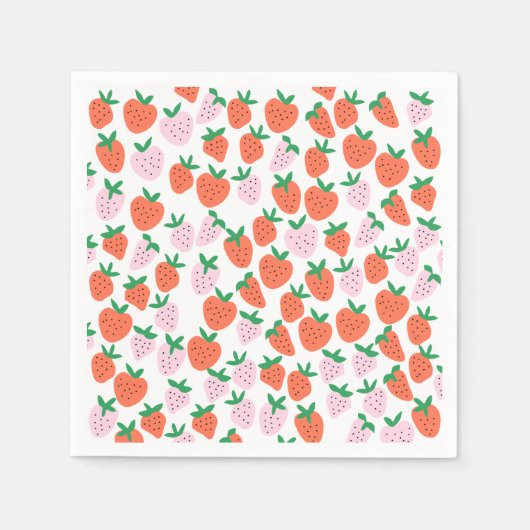 Cute Strawberries Paper Napkins スタンダードカクテルナプキン (正面)