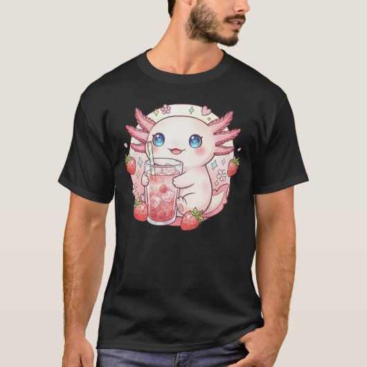 Cute Strawberry Axolotl Kawaii Art Tシャツ (正面)