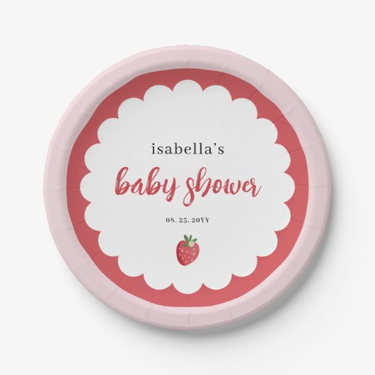 Cute Strawberry Baby Shower Paper Plate ペーパープレート (正面)
