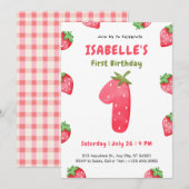 Cute Strawberry Berry 1st Birthday Invitation   招待状 (正面/裏面)