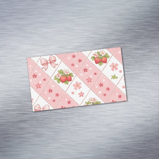cute strawberry bow floral seamless pattern design マグネット名刺 (インサイチュ)