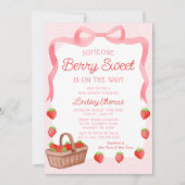 Cute Strawberry Bow Girl Baby Shower 招待状 (正面)