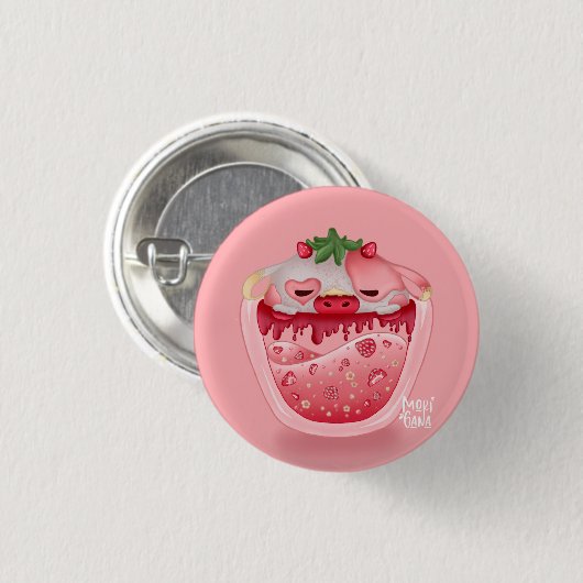 Cute Strawberry Button – Pink Design 缶バッジ (正面&裏面)