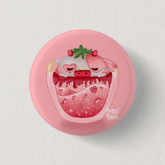 Cute Strawberry Button – Pink Design 缶バッジ (正面)