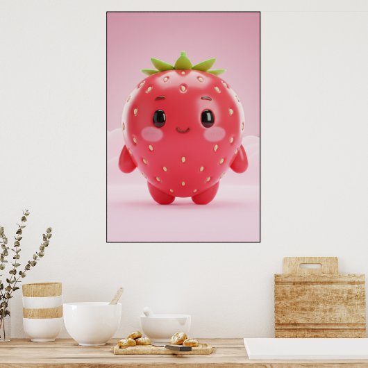 Cute Strawberry Character Poster Art ポスター (キッチン)