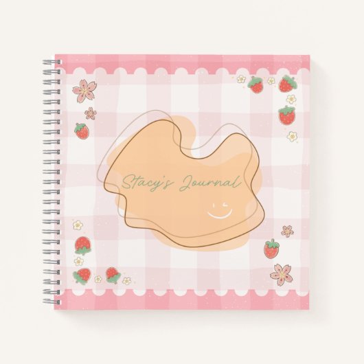 Cute Strawberry Checkered Personalized Journal ノートブック (正面)