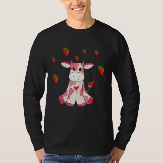 Cute Strawberry Cow Fruit Tシャツ (正面)