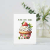 Cute strawberry cupcake add message business name  ポストカード (スタンド正面)