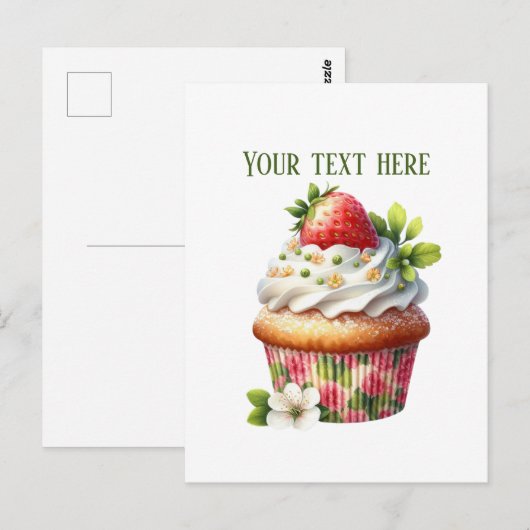 Cute strawberry cupcake add message business name  ポストカード (正面/裏面)