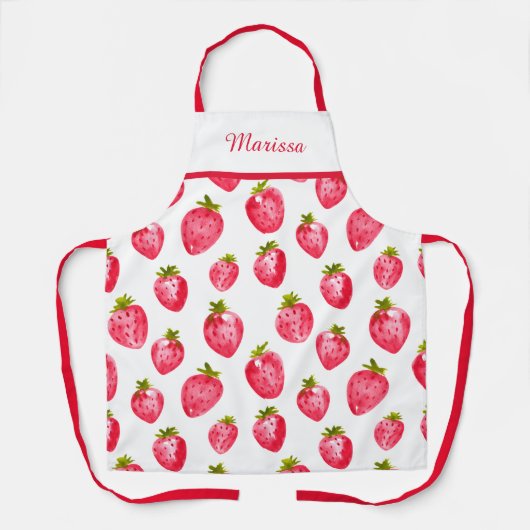 Cute Strawberry Custom Name Apron エプロン (正面)