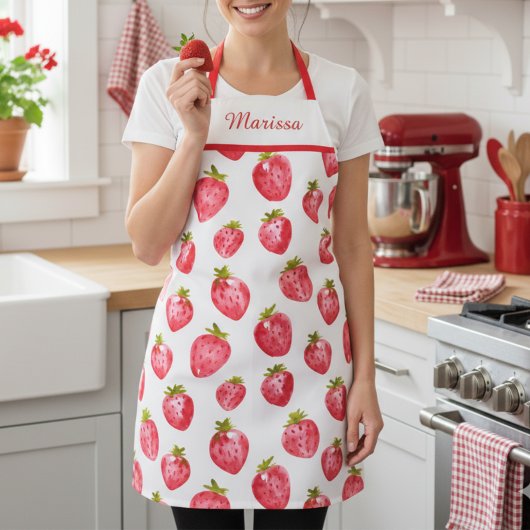 Cute Strawberry Custom Name Apron エプロン