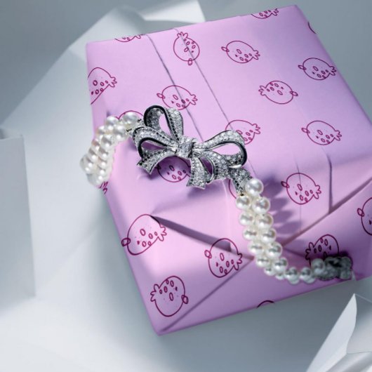 Cute Strawberry Doodles – Minimal Kawaii Pattern ラッピングペーパー