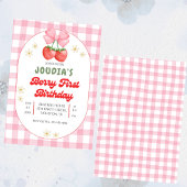 Cute Strawberry Fruit Daisy Berry First Birthday  招待状